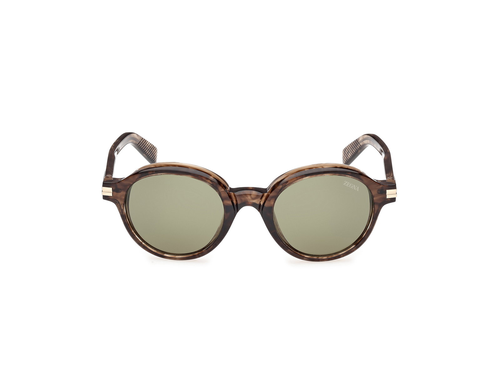Das Bild zeigt die Zegna Sonnenbrille 0253 in dunkelbraun gestreift von vorne.
